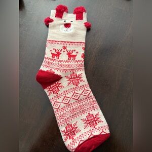 Festive Reindeer Red and Cream Holiday Socks 6 Matching Pairs